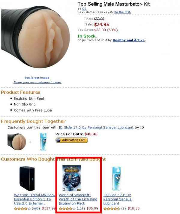 Amazon Fail: People who bounght this Flehslight-style device also play World of Warcraft