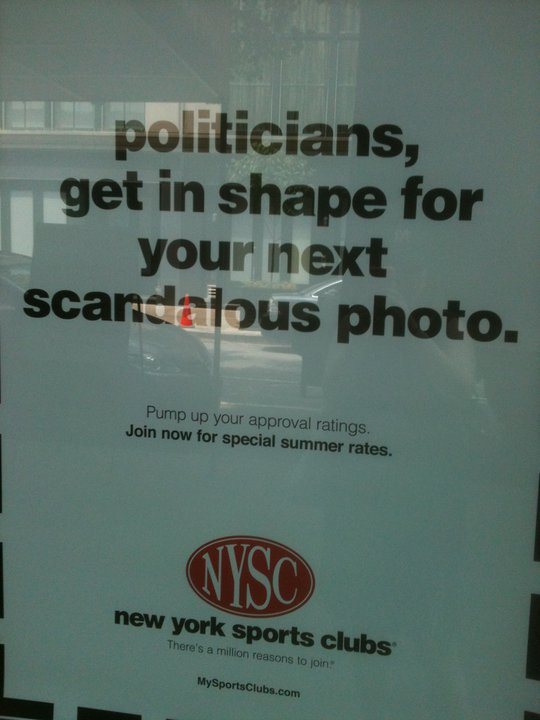 politicians, get in shape for your next scandalous photo. Pump up your approval ratings. Join now for summer rates. NYSC: new york sports clubs. There's a million reasons to joib! MySportsClubs.com