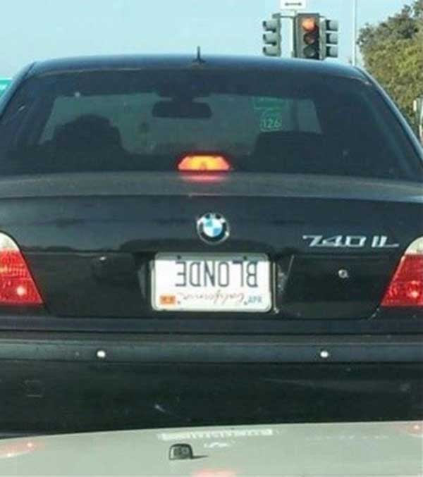 Upside-down, Customized License Plate: "BLONDE"