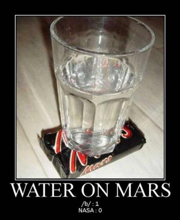Water on Mars --- /b/: 1  NASA: 0