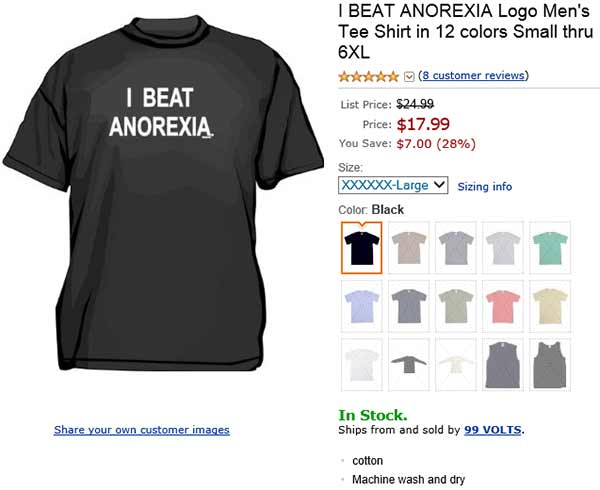 I Beat Anorexia T-Shirt (Small - 6XL)