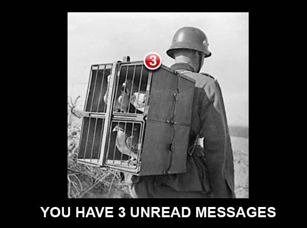 German Carrier Pigeon Soldier: "You have 3 unread messages."