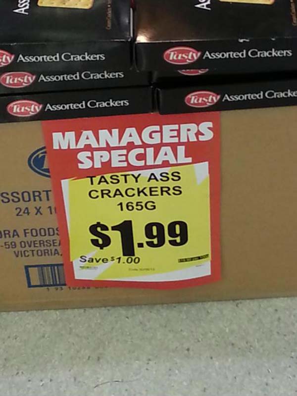 Managers Special: Tasty Ass Crackers 165G - $1.99 - Save $1.000