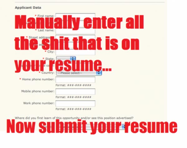 Manually enter all the shit that is on your resume.... Now submit your resume!