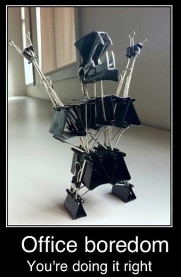 Office Boredom: You're Doing it Right (metal guy made of binder clips)
