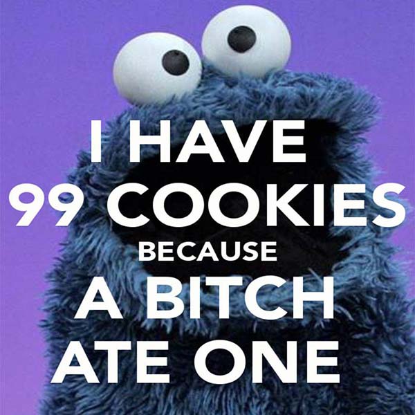 Cookie Monster: "I have 99 cookies because a bitch ate one."