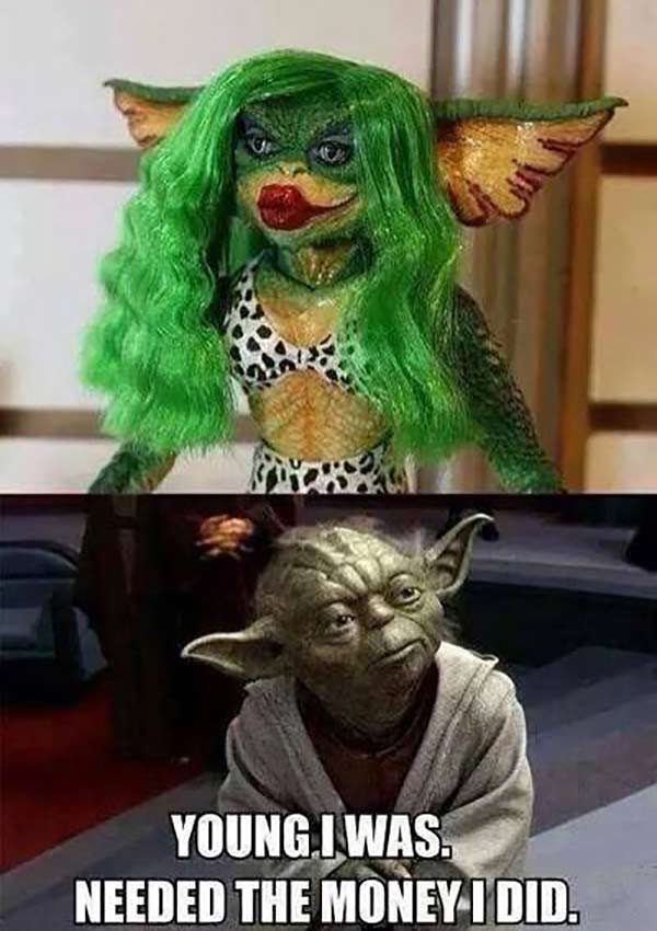 Gremlin in Drag vs. Yoda: "Young I was. Needed the Money I Did."