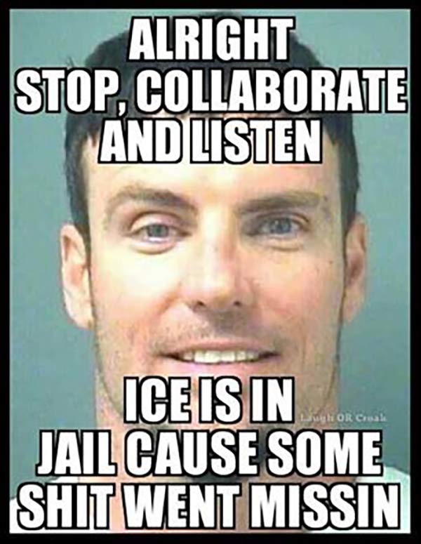 Alright, Stop. Collaborate and Listen.  Ice was in Jail 'cause some shit went missin'...